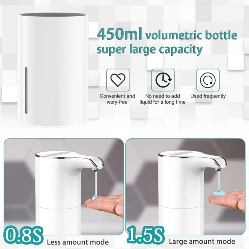 A47U Soap Dispenser Automatic - Touchless USB Rechargeable Electric Liquid Soap Dispenser Waterproof Adjustable Volume 450Ml