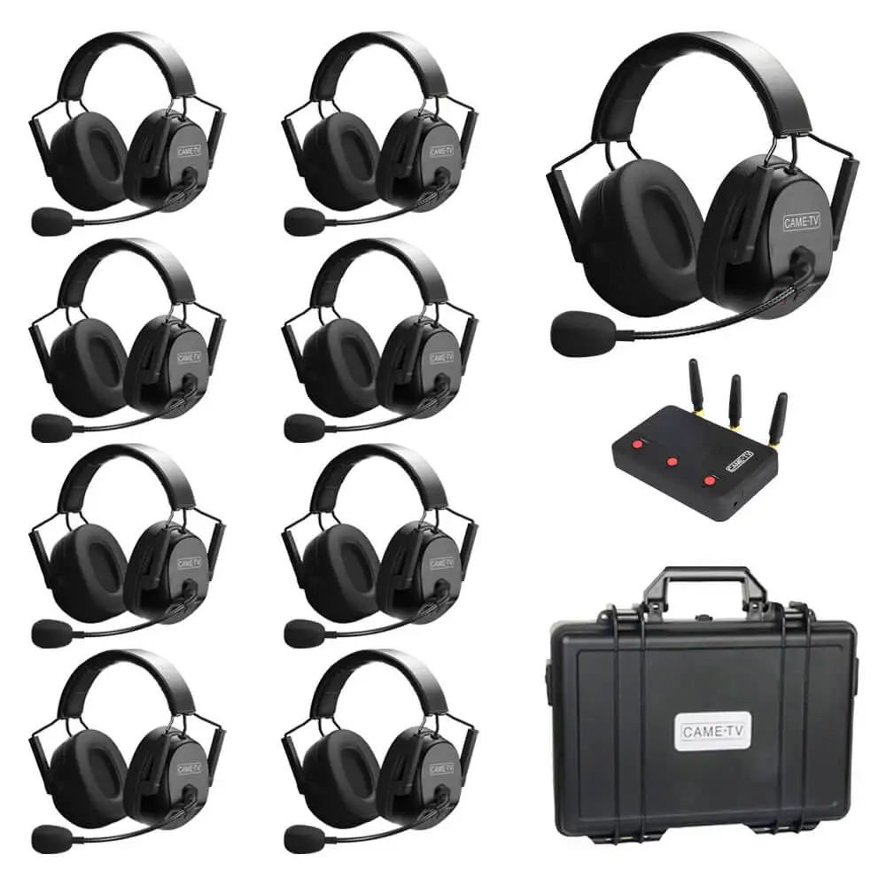 CAME-TV Kuminik8 1.9G Dual Ear Full Duplex Digital Wireless Foldable Headset 9Pack Intercom System Wireless Communicator