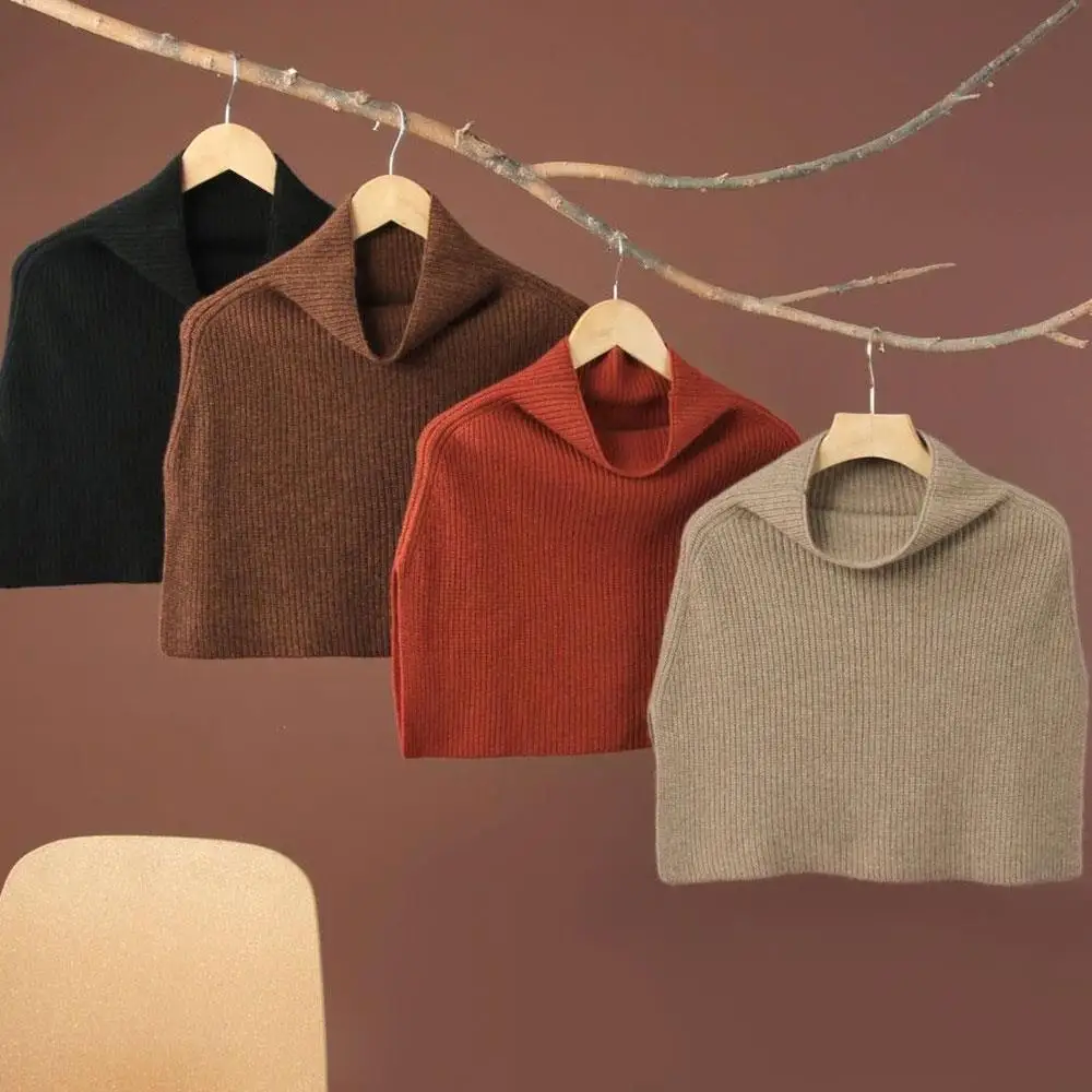

100% Wool Pullover Scarf Turtleneck Slit Jumper Shawl Irregular Wool Knitting False Collar Neck Warmer Cashmere Knitted Cape
