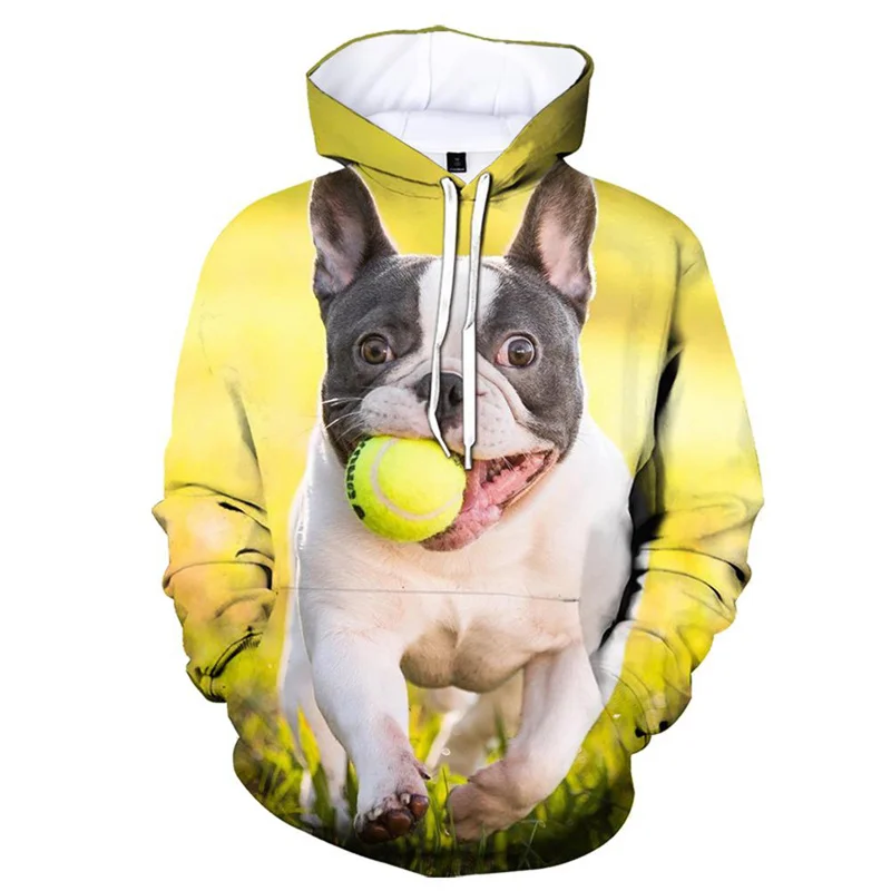 Cute 3D Printed French Bulldog Dog Hoodies Men Fashion Casual Long Sleeves Hoodie Pullover Street Sweatshirt Kids Autumn Clothes