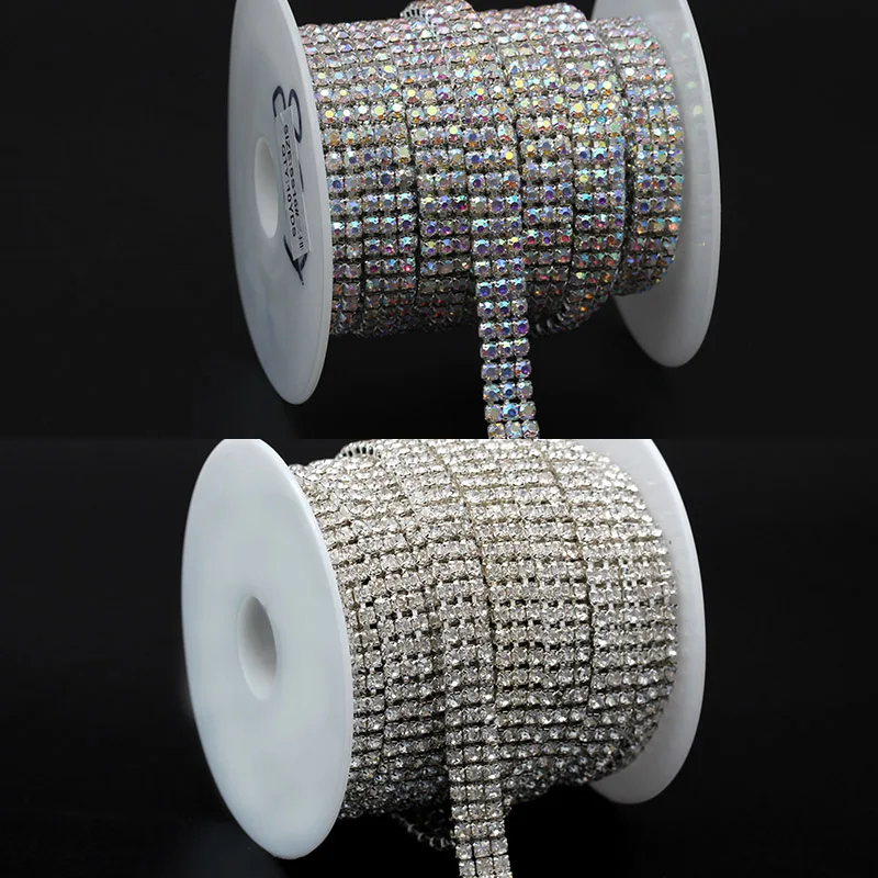 SS6-SS16 Triple 3Rows 1yards Rhinestone AB/clear crystal  Gold/Silver claw close Chain Apparel Sewing diy Beauty Accessories