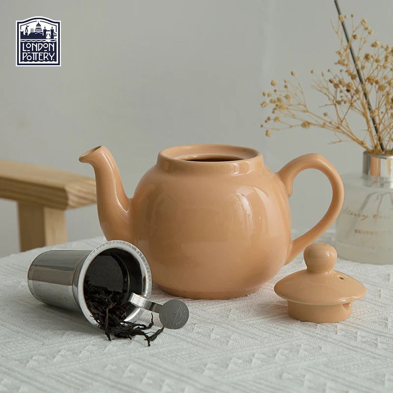Czajnik ceramiczny London Pottery 600 ml, błyszczący morelowy, do herbaty matcha, potrójny tetra, z sitkiem do herbaty, czajnik do parzenia herbaty z filtrem.