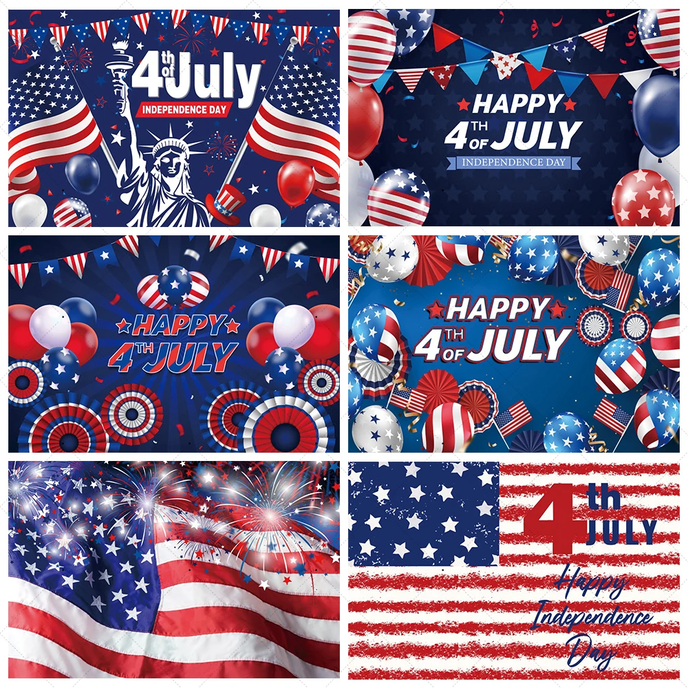 

July 4th Independence Day Theme Background USA Flag Star Balloon Celebration Party Decoration Banner Photo Shoot Props Gifts