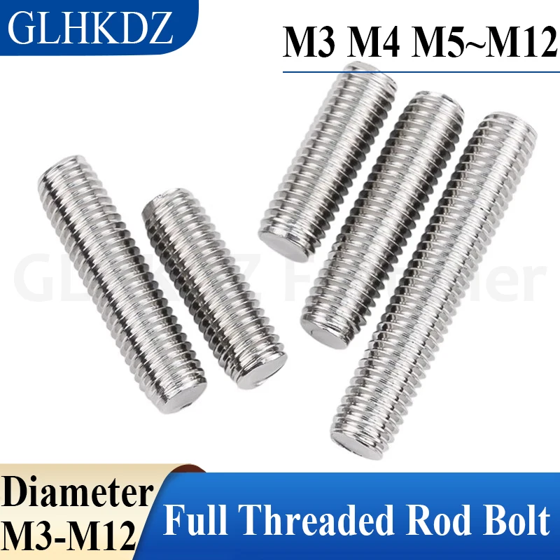 

M3 M4 M5~M12 Zinc Plated Full Threaded Rod Bolt Length 12-300mm Fully Metric Thread Rod Screw Bolt Stud 4.8 Grade