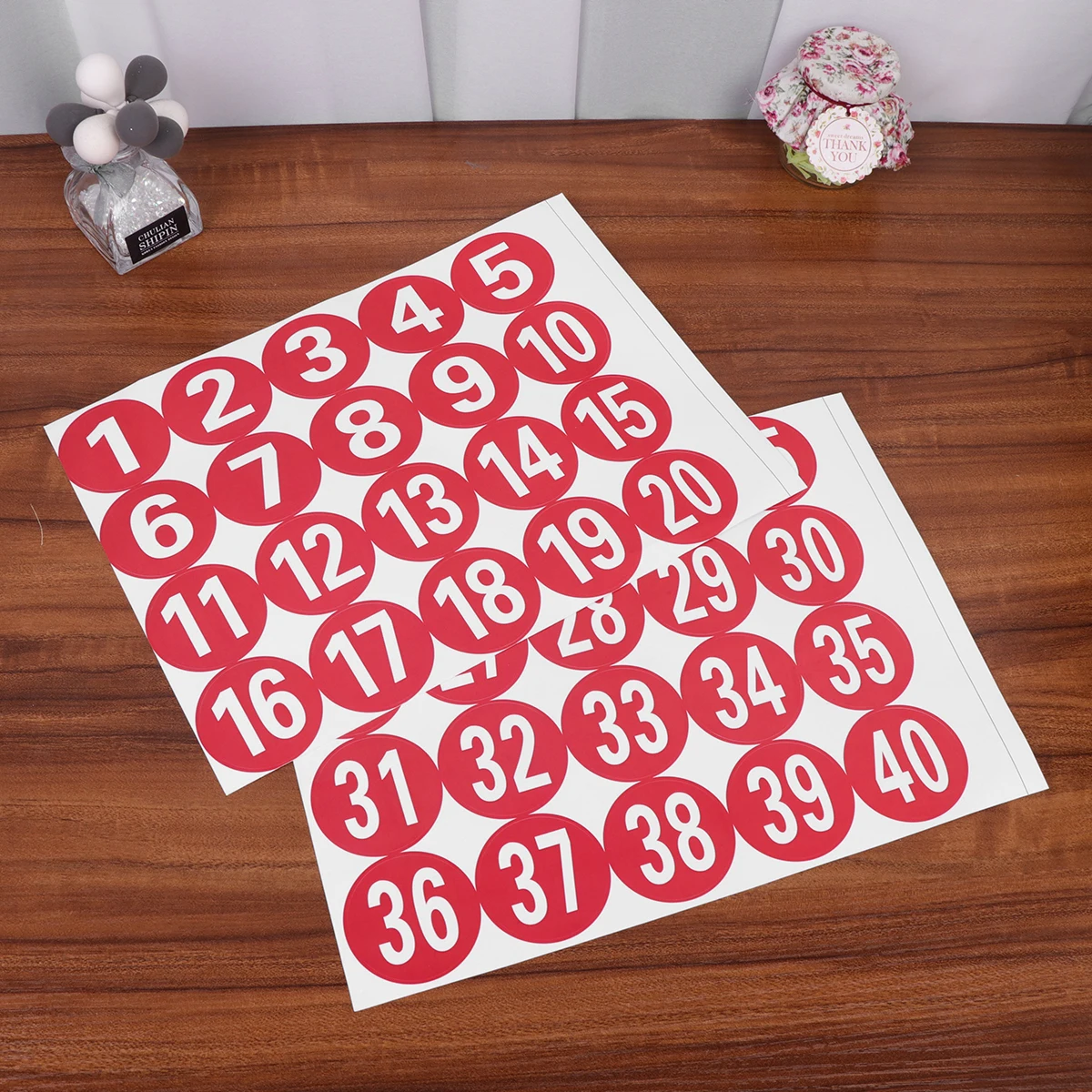 40Pcs Number Stickers Self-Adhesive Decorative Markers for Bags Boxes Festive Packaging Christmas 1-40 Number Stickers