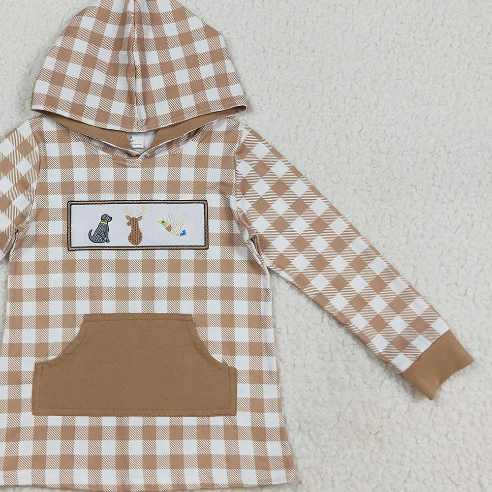 طفل الفتيان الكاكي منقوشة هوديي مع التطريز الكلاب الغزلان البط جيب الغربية للأطفال منقطة بطة الكلب الغزلان الصيد موضوع #5