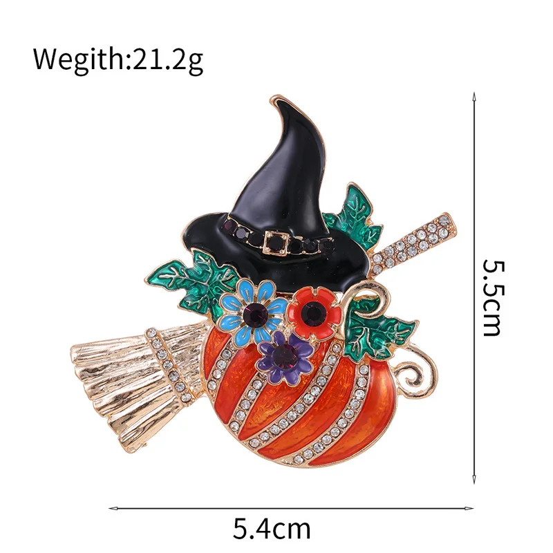 Halloween pumpkin witch flying broom brooch new fashion hot cartoon versatile pin accessories holiday gift