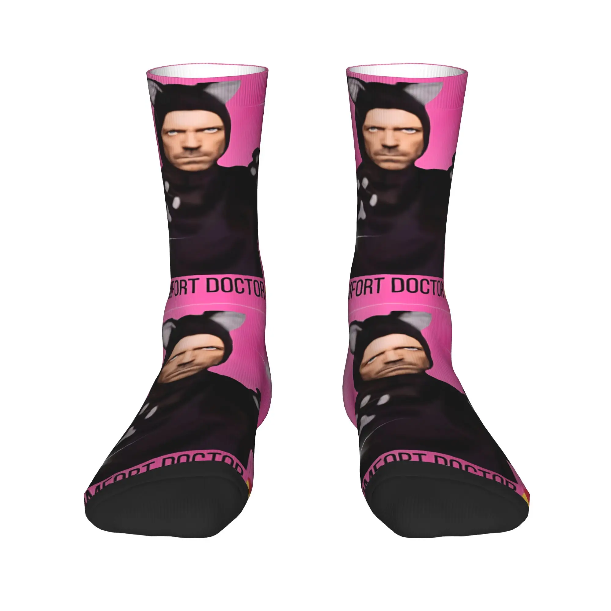 House MD My Comfort Doctor Cat Meme Stockings  Retro Socks Men's High Quality Socks Autumn Running Non Slip Socks Birthday Gift