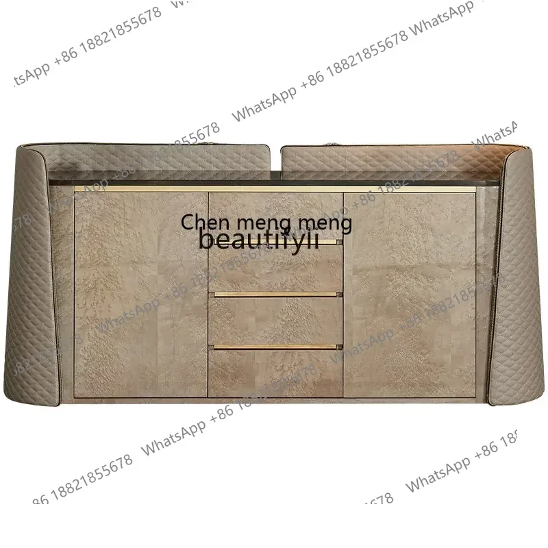 D178  Y zq Italian Entrance Cabinet Sideboard Cabinet Wall Modern Simple Leather New High-End Marble Storage Cabinet