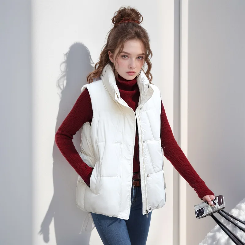 2025 Winter Women's Cotton Vest Stand Collar Pure Color Sleeveless Female Coats Commuting Thickened Warm Quilted Jacket For Lady