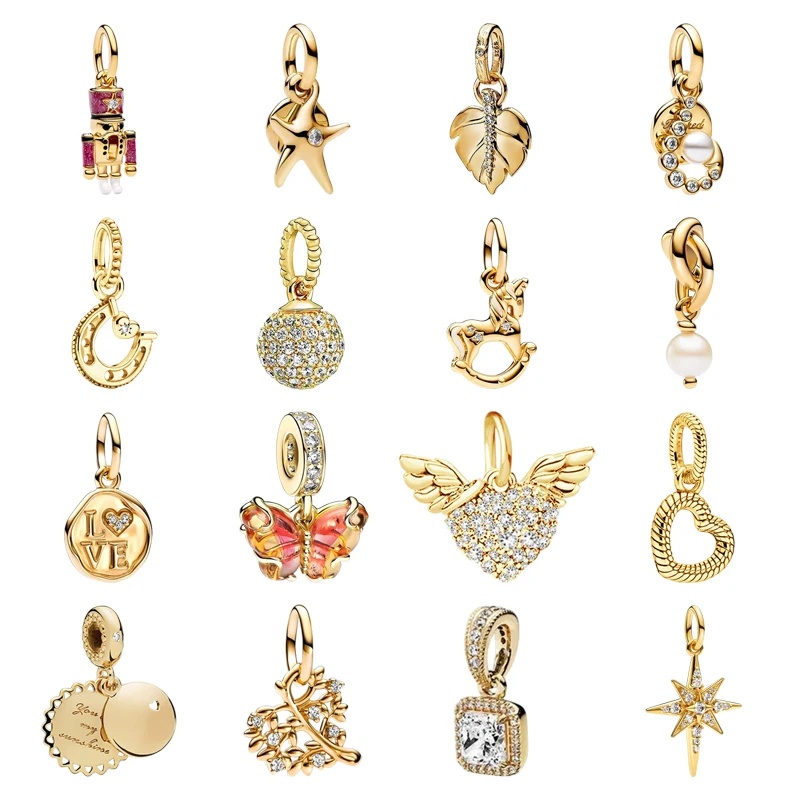 هدايا مجوهرات جديدة يمكنك صنعها بنفسك متألقة قابلة للانفصال للشمس والقمر لاكي ستار وقلب شجرة عائلية على شكل فراشة خرز ساحر يناسب السوار الأصلي