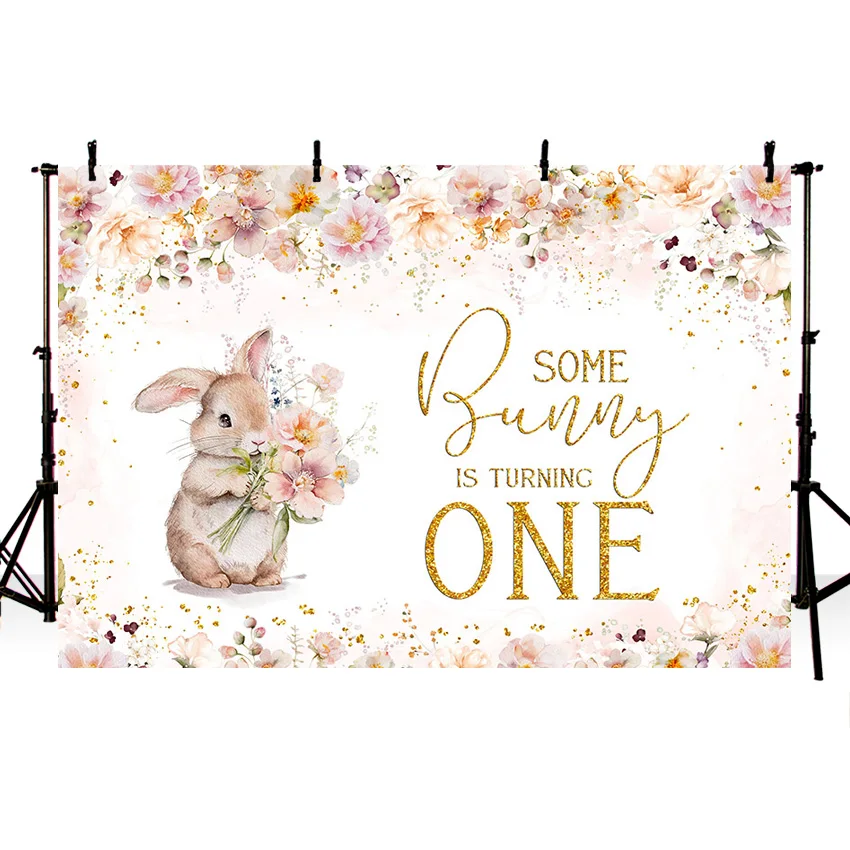 Mehofond-Arrière-Plan de Photographie avec Motif de Lapin, Fleurs de Pâques, ixd'Anniversaire de Bébé, Studio