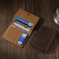 Genuine Leather Card Wallet Small Card Holders for Men Women Crazy Horse Short Hasp Coin Purse Business Credit ID Card Holder