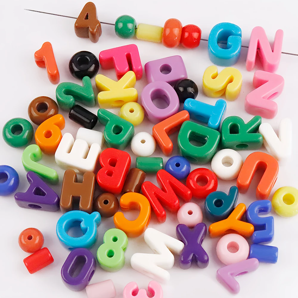 Random 10pcs Acrylic Bead With Hole Letter Number Round Bead  For DIY Necklace Earring Crafts Garment Bag Shoe Decor Bead A0442