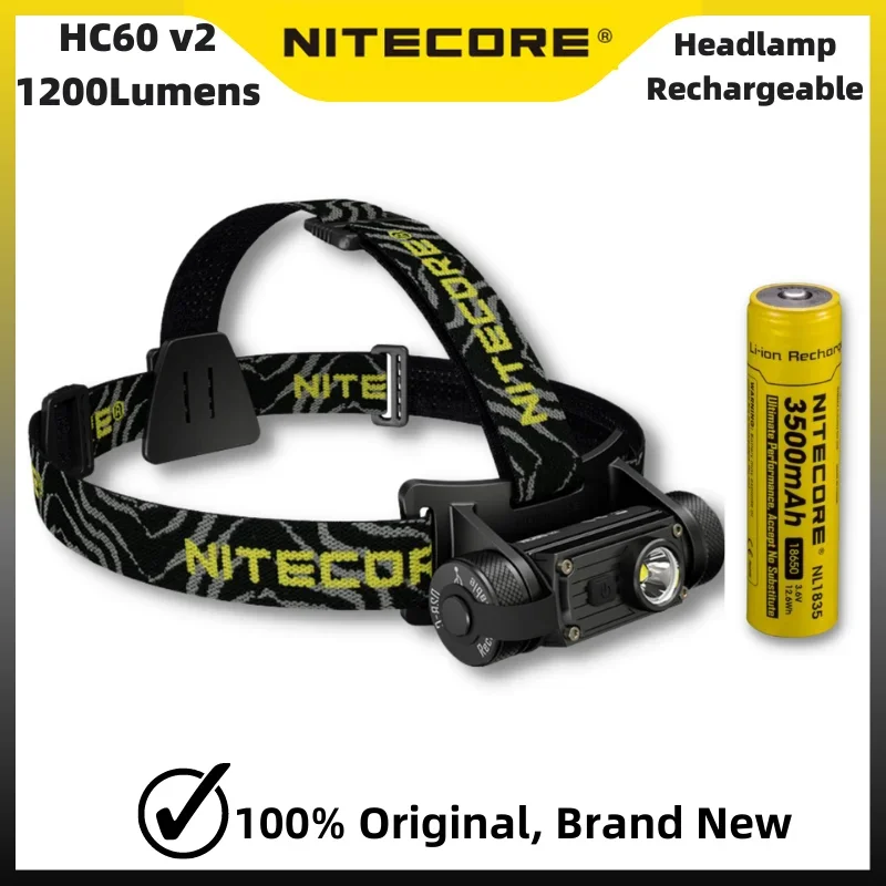 

NITECORE HC60 V2 LED USB-C Rechargeable LED Headlamp 1200Lumens Throw of 130 Meters With NL1835 3400 mAh Battery