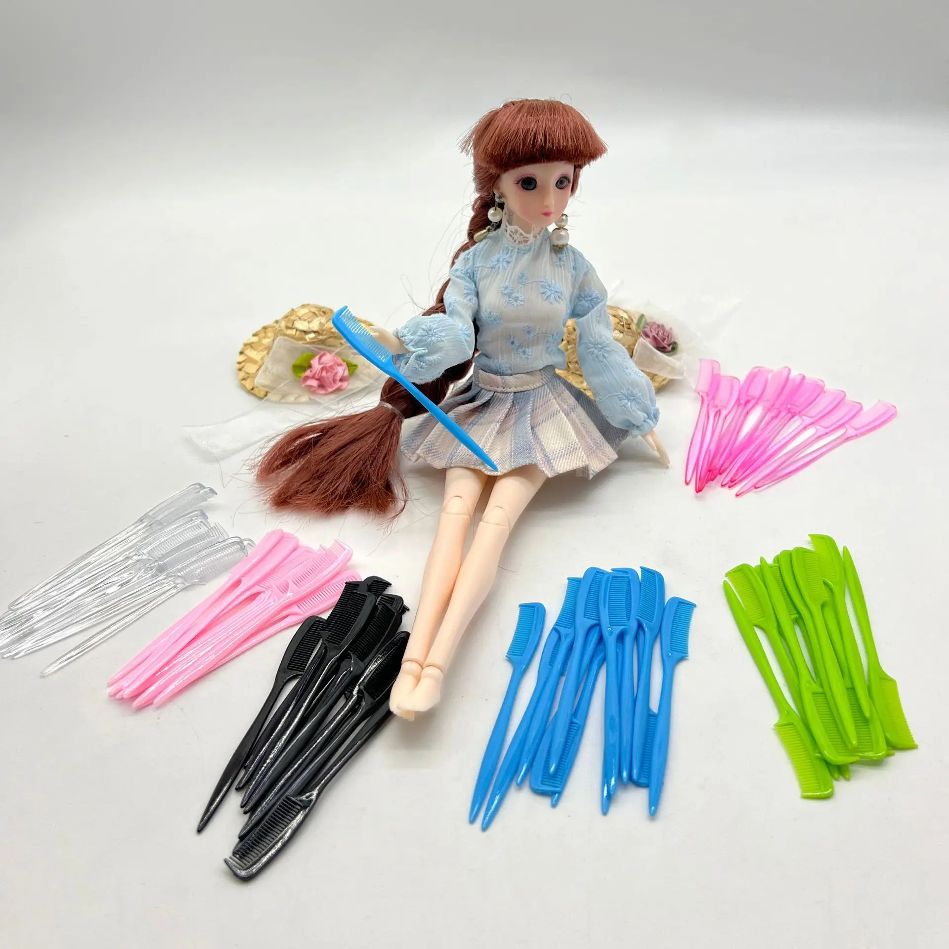 5 szt. Akcesoriów dla lalek 1/6 30cm Mini Peruka w Jednolitych Kolorach Grzebień Fryzjerski do Stylizacji Włosów 6 Kolorów Grzebień z Ostrym Końcem