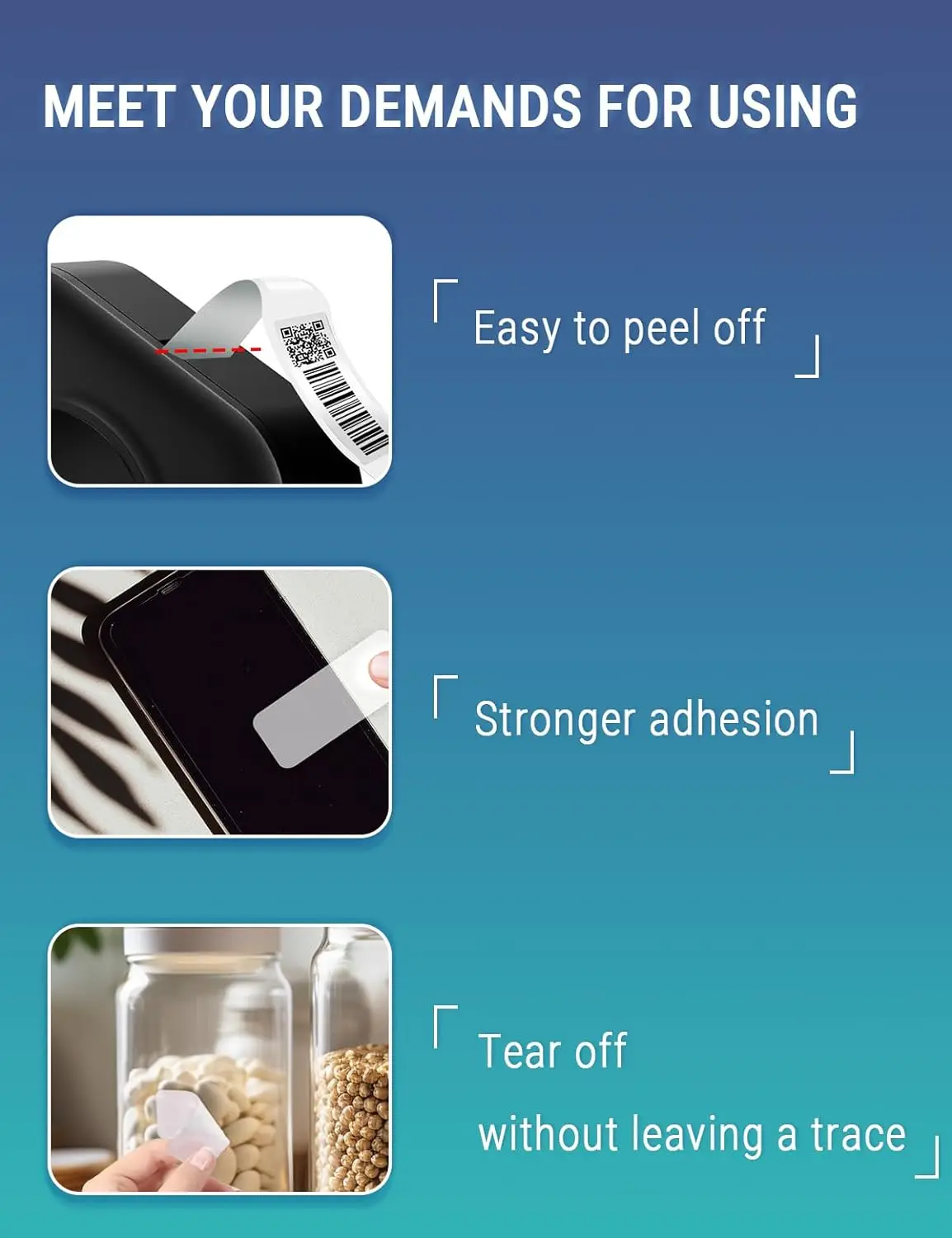 Phomemo D30 Q30 Q30S Q31 Printer Transparent Self-Adhesive Labels Paper 3 Rolls Sticker Tear-proof Water Oil-proof Adhesive