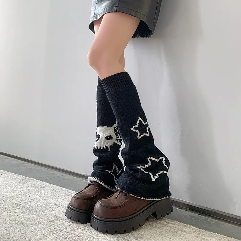 meias-de-perna-larga-com-estampa-de-esqueleto-estrelado-conjunto-de-pernas-de-malha-y2k-estilo-garota-picante-para-outono-e-inverno-dupla-face-dupla-utilizacao-meias-empilhadas