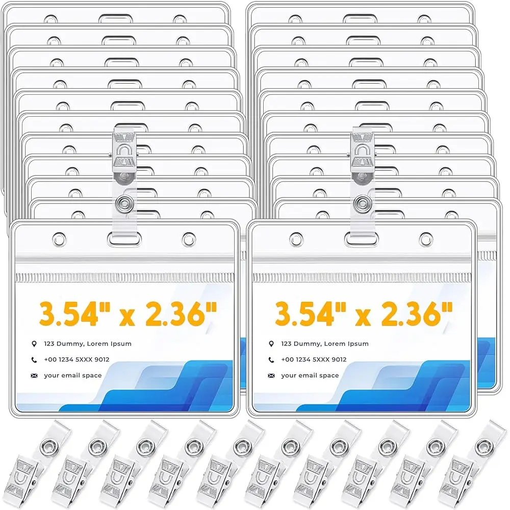 

150 Sets Name Badge Holders with Clip Clear on Name Tag Waterproof PVC ID Transparent Badge Holder with Resealable Zipper Se