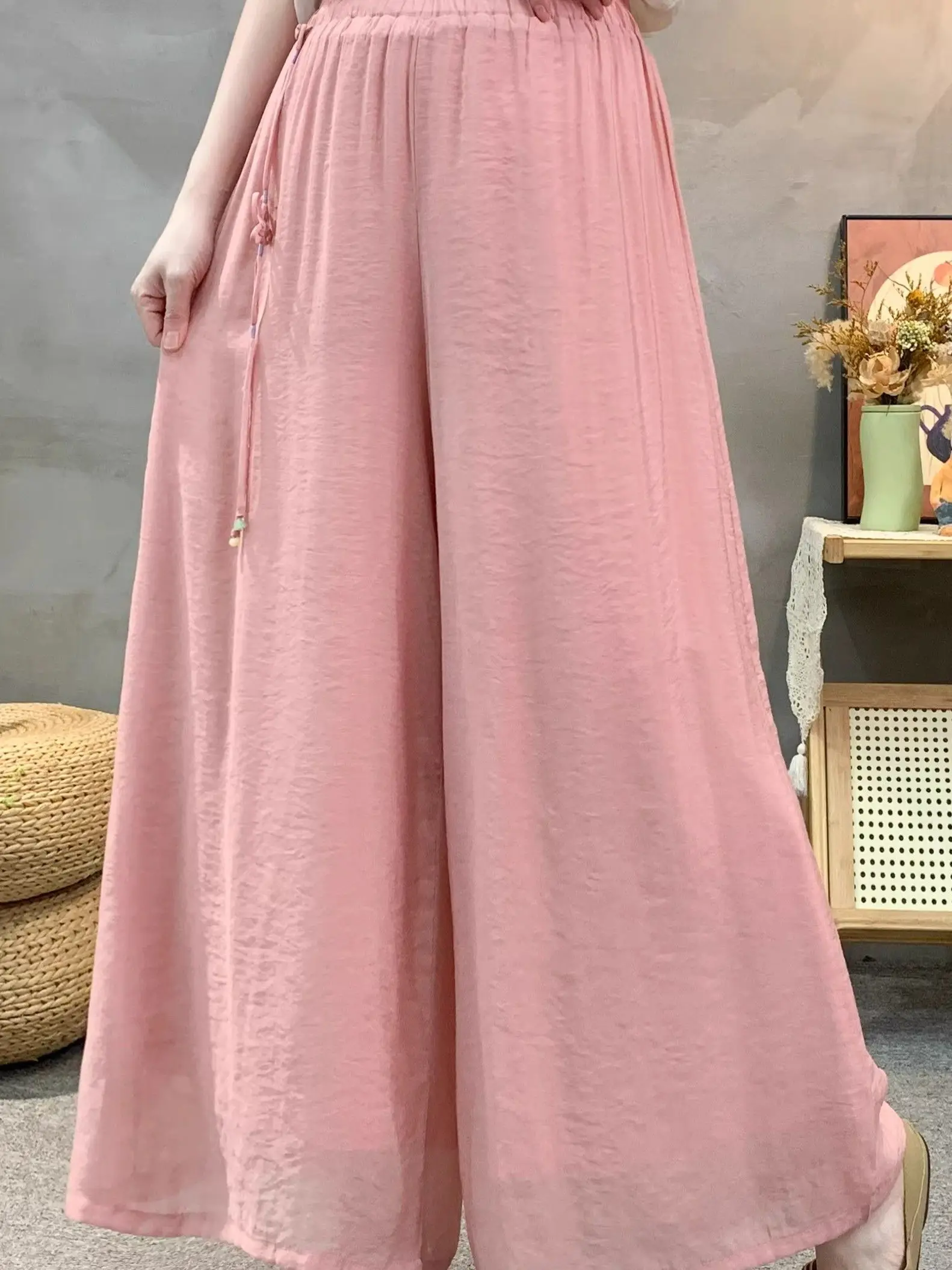 New Chinese Style Double Layer Wide Leg Pants Women High Waist Draped Loose Casual Fairy Fairy Pants Slimming Large Size Long...