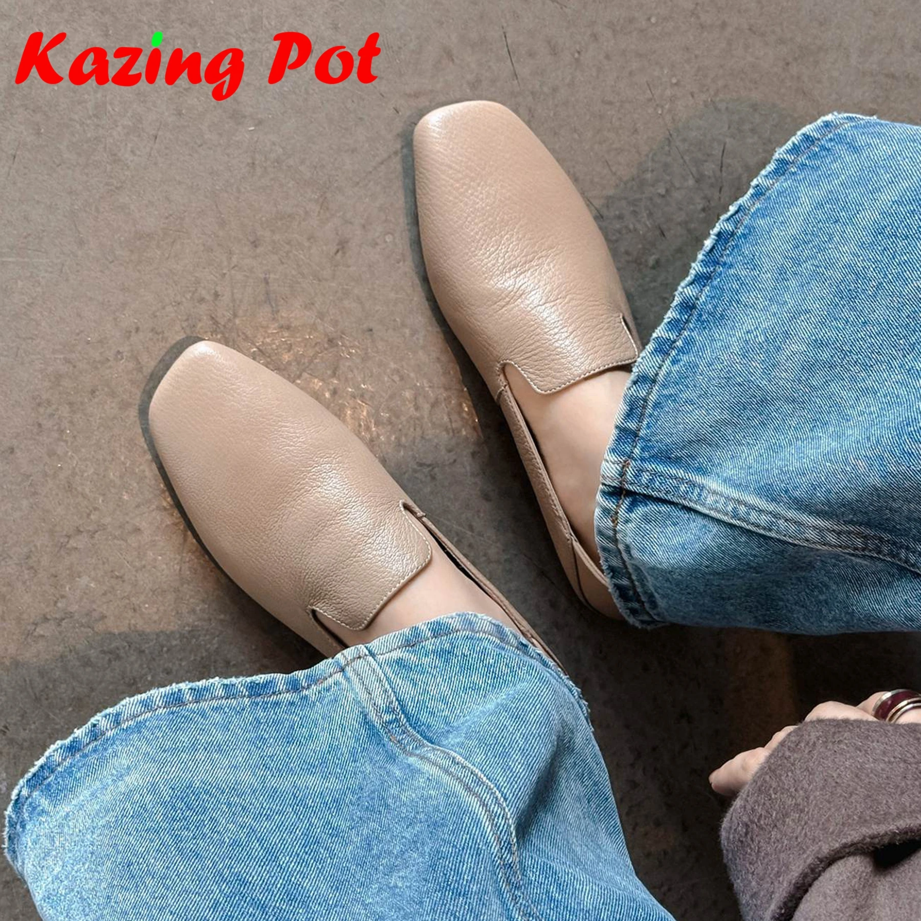 

Krazing Pot из овчины с квадратным носком, неглубокие осенние лоферы, летние туфли для свиданий, роскошные лаконичные дизайнерские женские балетки без шнуровки