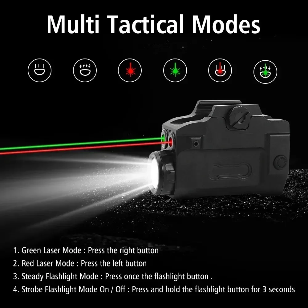 Rechargeable Tactical LED Flashlight Combo Green/Red Sight LED 500LM Compact Pistol Weapon Gun Light for Shoting Camping