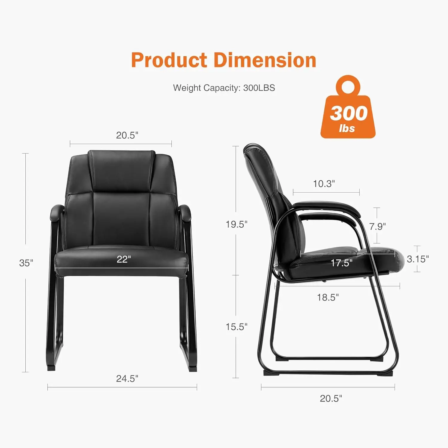 مجموعة من 6 كراسي ضيوف جلدية، استقبال مكتبي ثابت، أذرع مبطنة، قاعدة بيع، أسود