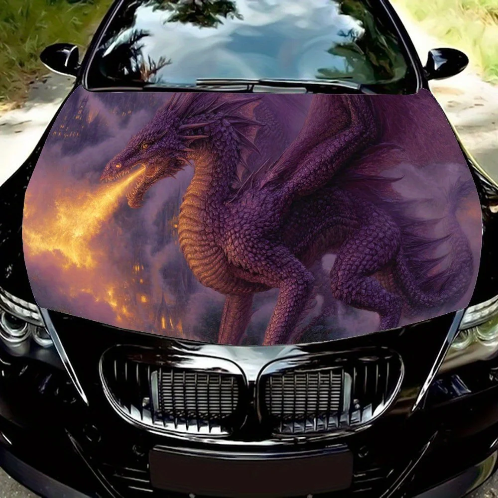 

Eerie Purple Dragon with Flames ПВХ автомобильные виниловые обертки, самоклеящаяся водонепроницаемая наклейка на капот автомобиля, защита украшения автомобиля