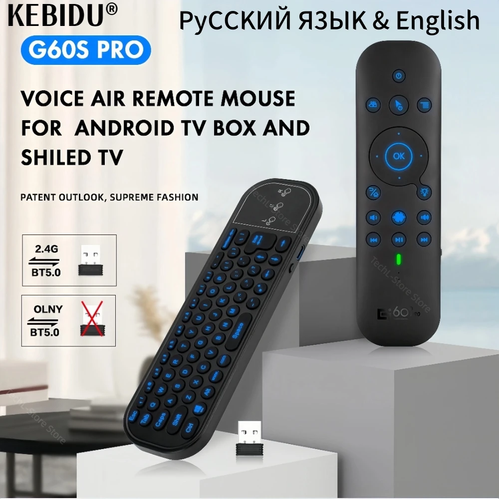 G60S ProBT Podświetlany pilot z 2.4G BT5.0 Google Voice Assistant Air Mouse Bezprzewodowa klawiatura Touchpad dla Android TV BOX