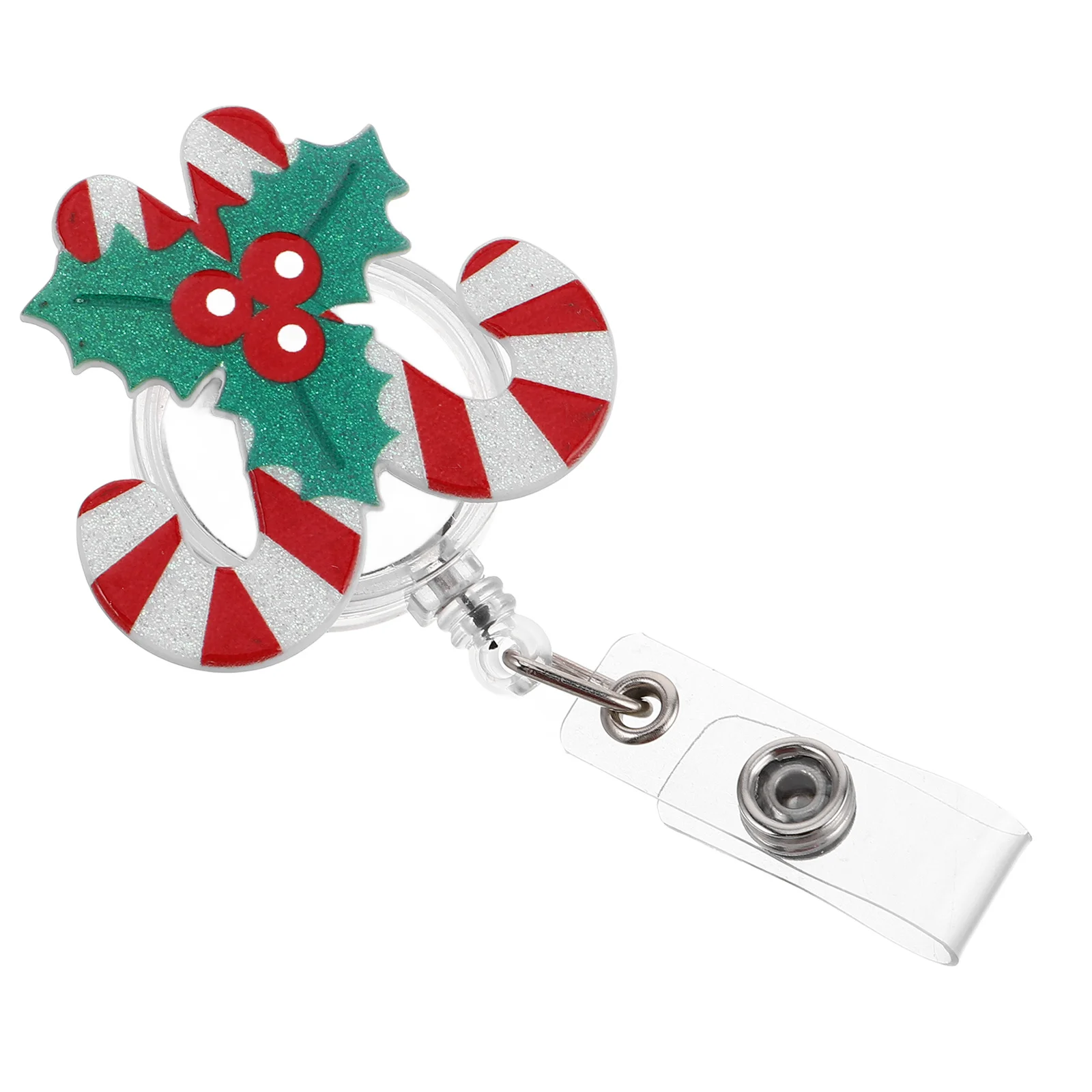 

Retractable Christmas Badge Reel Nurse Id Card Rotating Clip Candy Holder Flat Surface Protection for Student Event Staff