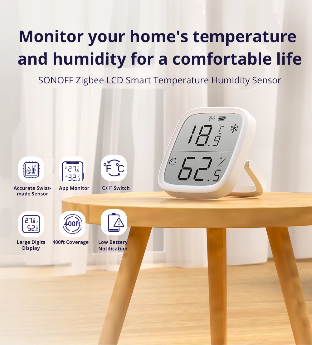 SONOFF SNZB-02D Zigbee 3.0 LCD Smart Temperature Humidity Sensor Remote Real-time Monitoring Accuracy Via eWelink Alexa Google