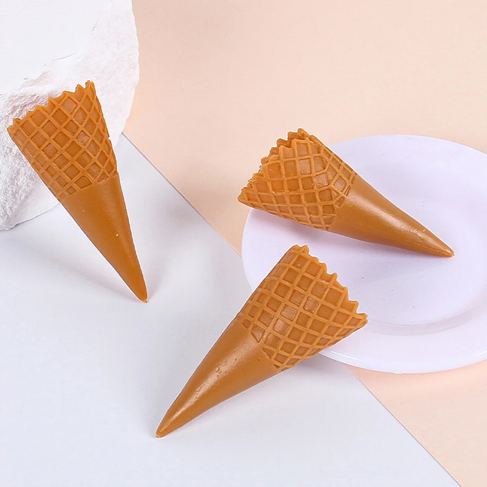 

12 Pcs Food Props Crispy Cone Bobby Pins Decorative Ice Cream House Supplies Cones Mini Brown Pvc Child Ice-cream