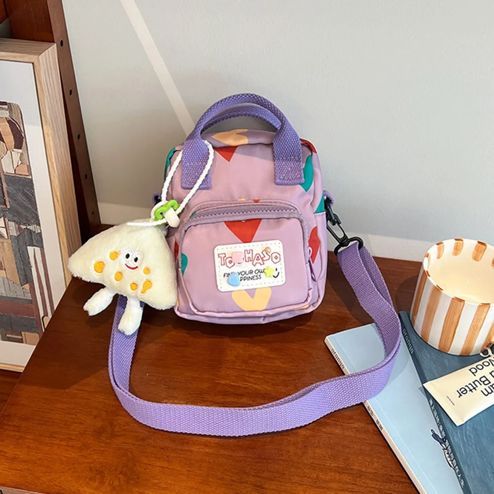 Tas Bahu Selempang Gaya Korea Tas Tangan Dopamin Mini Kartun Cetak Hati Cinta Fashion dengan Liontin Tas Kurir Anak