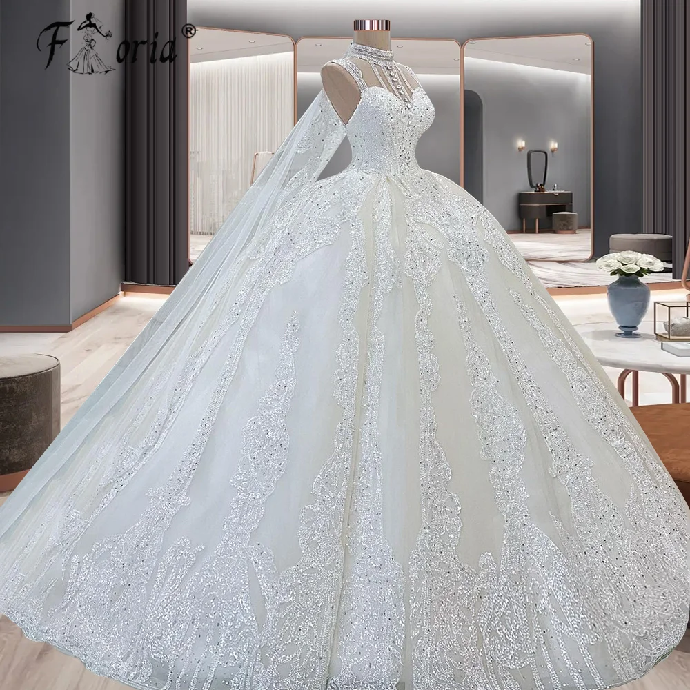 Gorgeous Ball Gown Wedding Dresses 2022 Beaded White Arabic Middle East Woman Dubai Bride Dress Luxury Wedding Party vestido