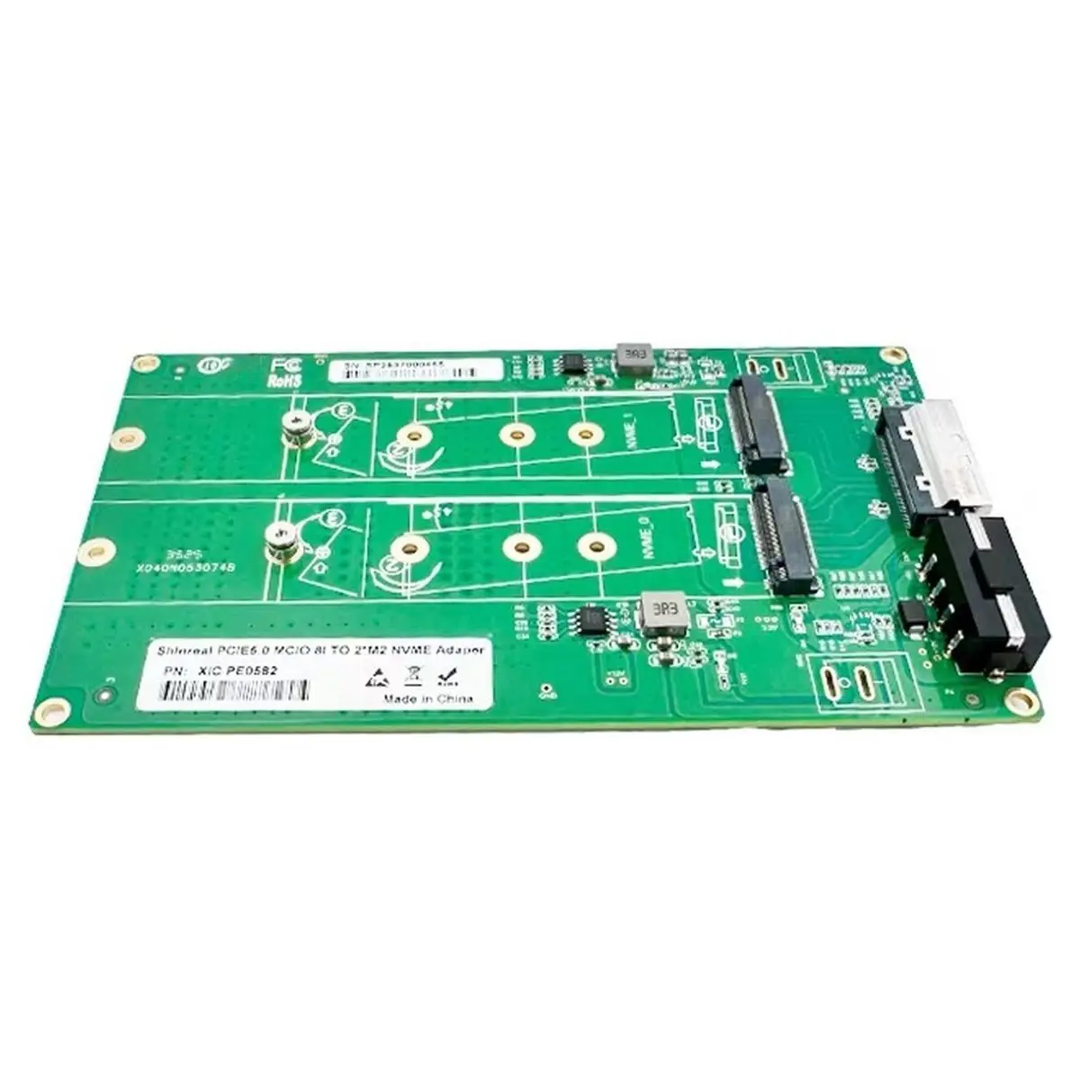 PCIe 5.0 MCIO 8I to Dual M.2 Gen5 NVMe SSD Adapter Card M-Key 2280 Expansion Converter for Server Desktop
