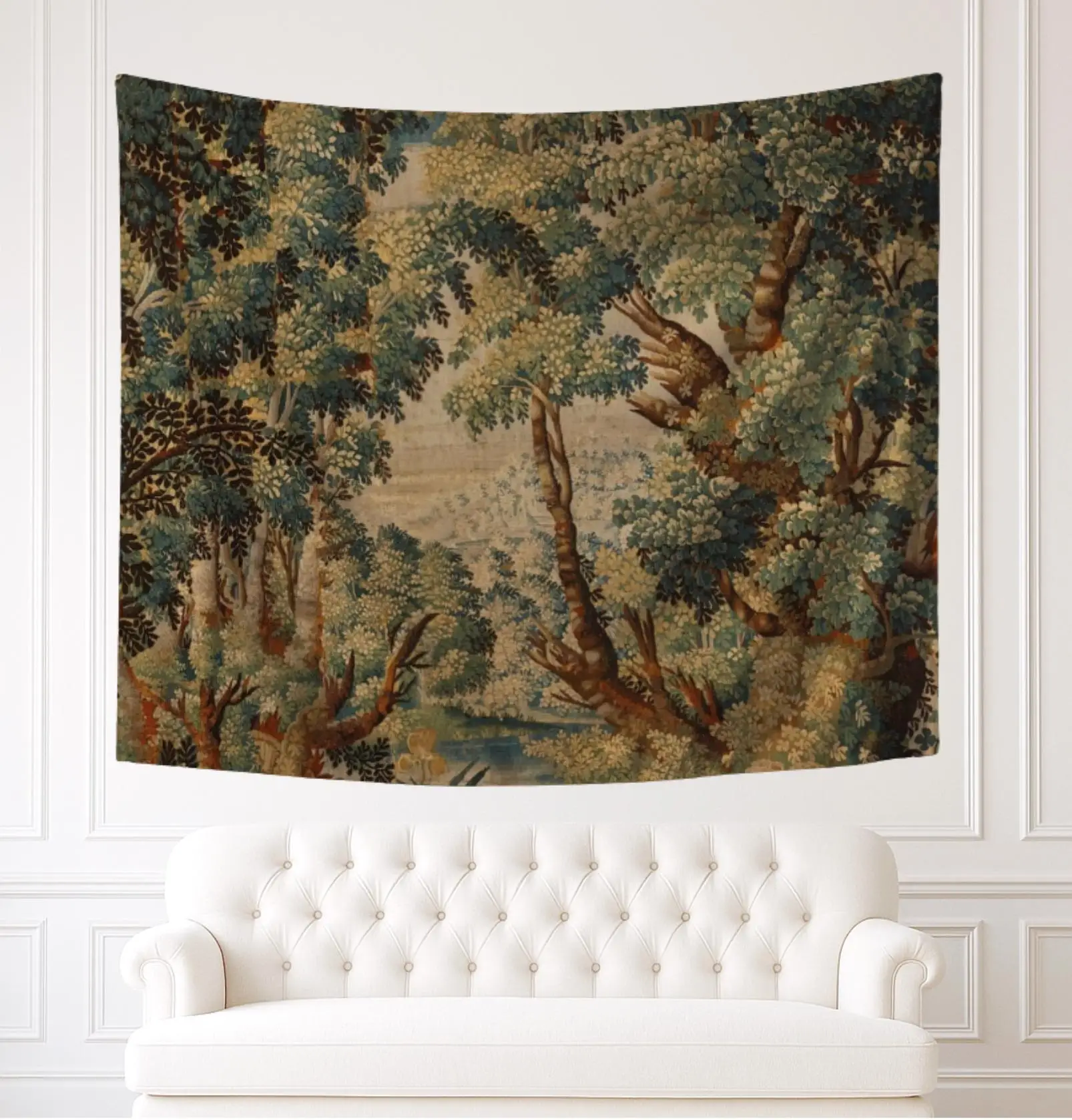 VIKAMA Europäischer Retro-Brokat-Wandteppich Mittelalterliche Landschaftshintergrund-Tapisserie Wohnzimmer Wabi-Sabi Dekoration Raumdekoration