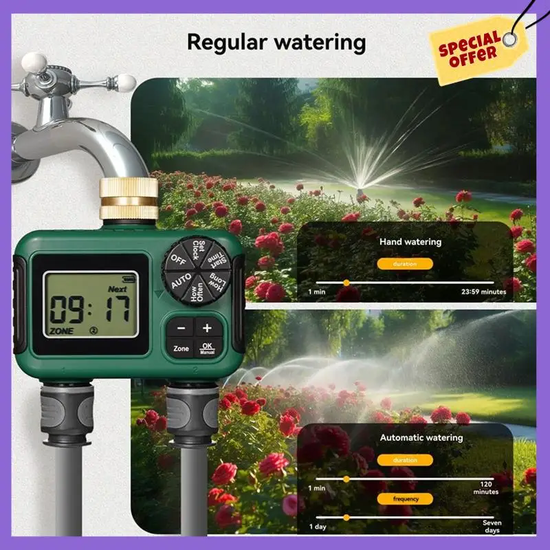 -A96Z 2 Outlet Water Timer Sprinkler Timer IP55 Waterproof Irrigation Controller With LCD Display For 2 Separate Watering Zone