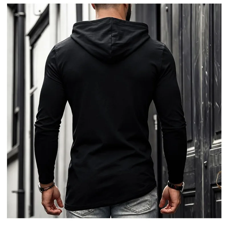 Men Solid Casual Hooded Long Sleeve T Shirt Soft Cotton Irregular Hem Daily Outdoor Top S 3XL view 4