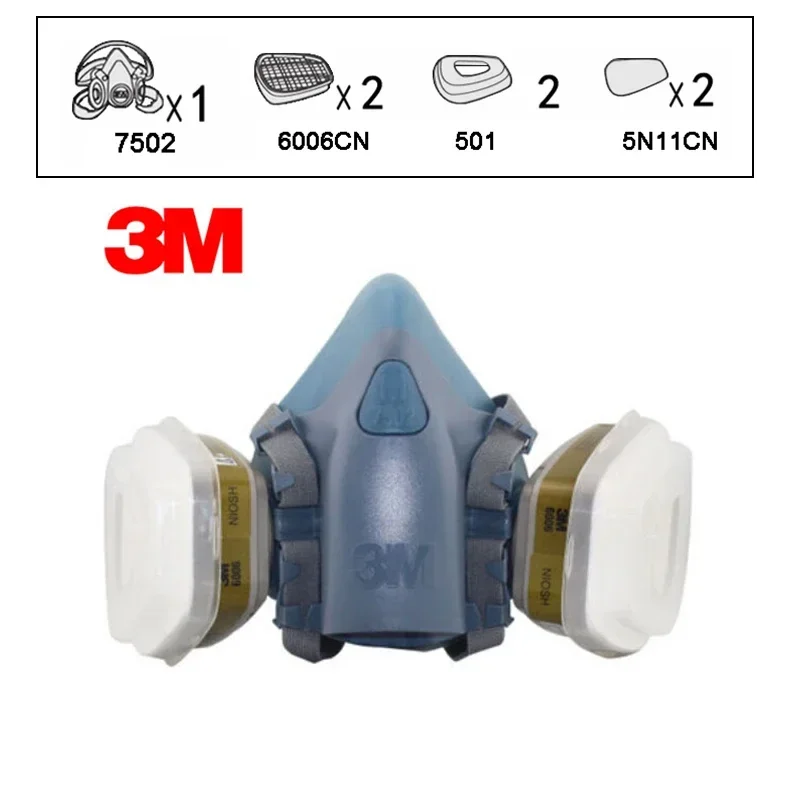 

3M 7502+6006 Half Facepiece Reusable Respirator Mask Protection Mask Against Organic Vapor/Acid Gas/Ammonia Protective Mask P000