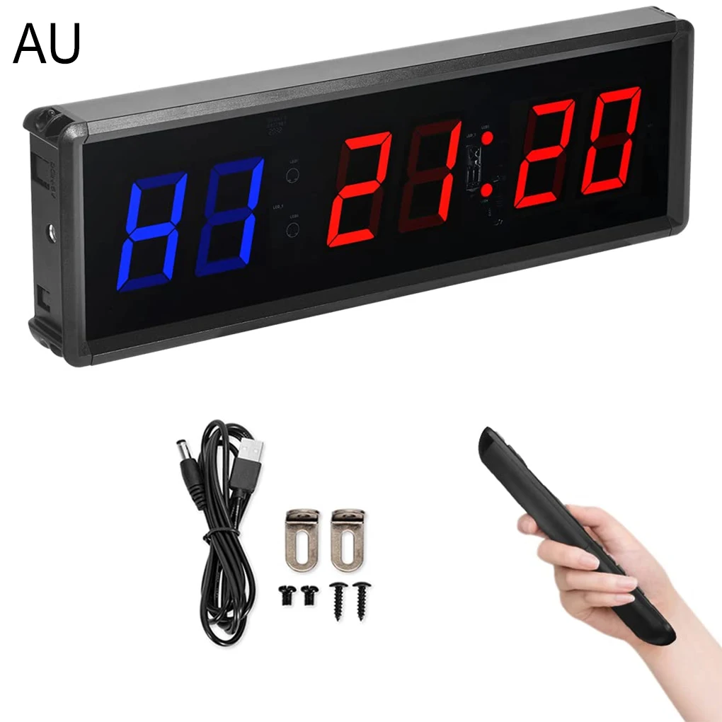 AU Plug Digital Display Fitness Interval Timer Adjustable Brightness Training Countdown Stopwatch Clock Tabletop