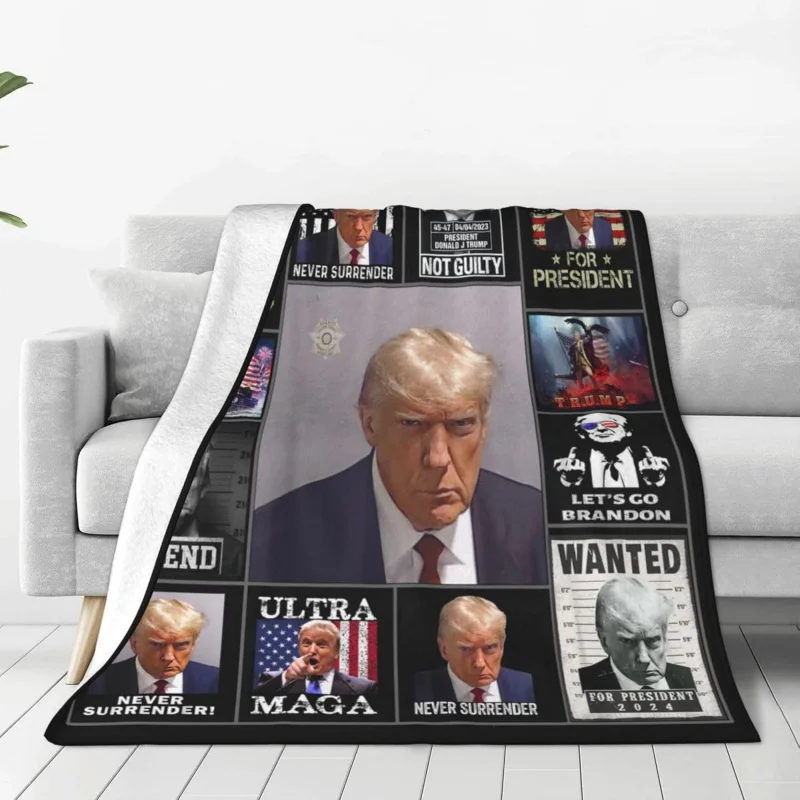 Trump 2024 Mugshot President Legend Blanket Fade Resistant Throws Cute Throw Blankets for Living Room Home Bathroom Wedding