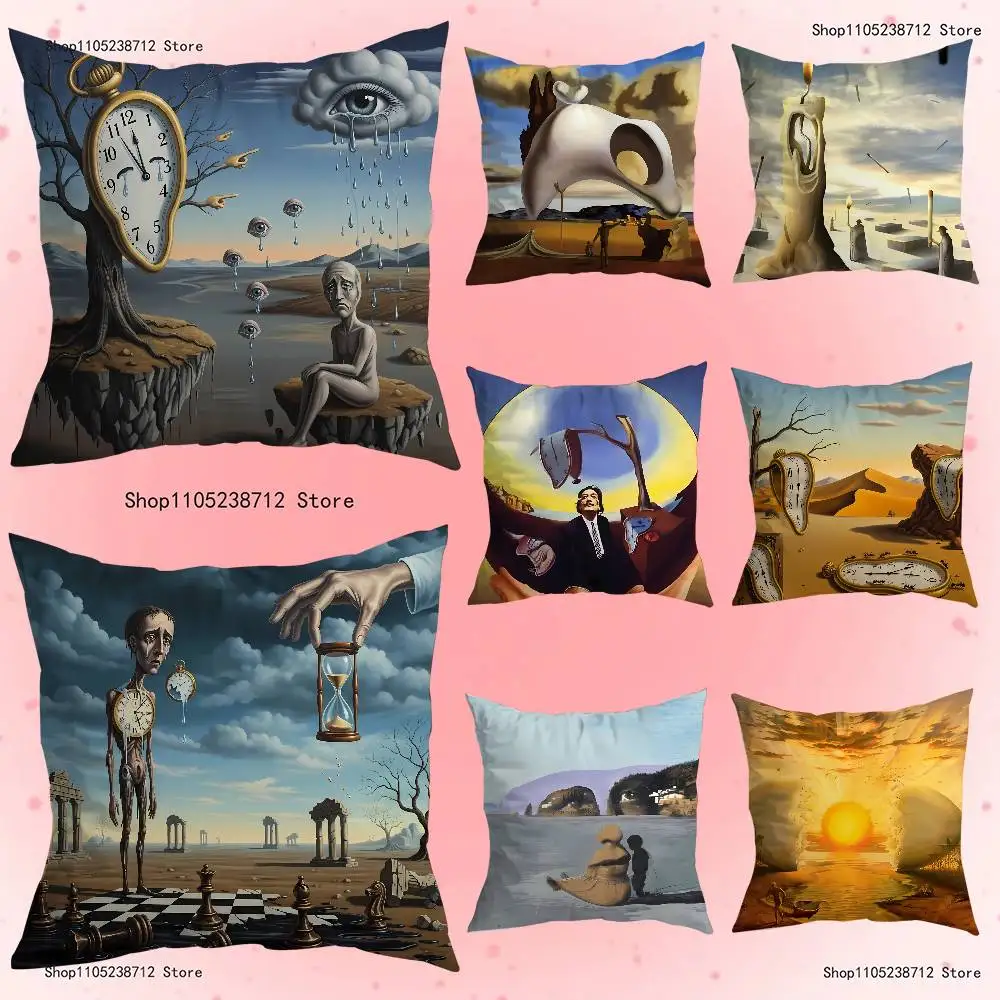 S-Salvador Dali The Persistence of Memory Clocks Pillow Case Plush Fabric Soft Pillowcase Sided Print Sofa Cushion Cover Throw