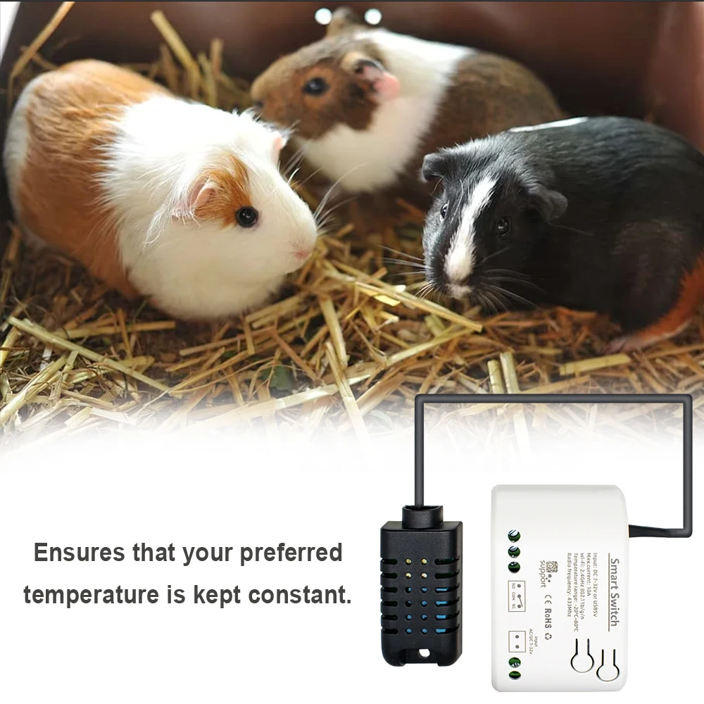 EWELINK Wifi مفتاح درجة الحرارة والرطوبة الذكي مع مستشعر 1 متر 10A مفتاح الاتصال الجاف السلبي Ewelink يدعم التحكم الصوتي