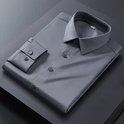 S-4XL Anti-Wrinkle Men Shirts Long Sleeve Dress Shirts For Men Slim Fit Camisa Social Business Blouse White Blue Office Shirt