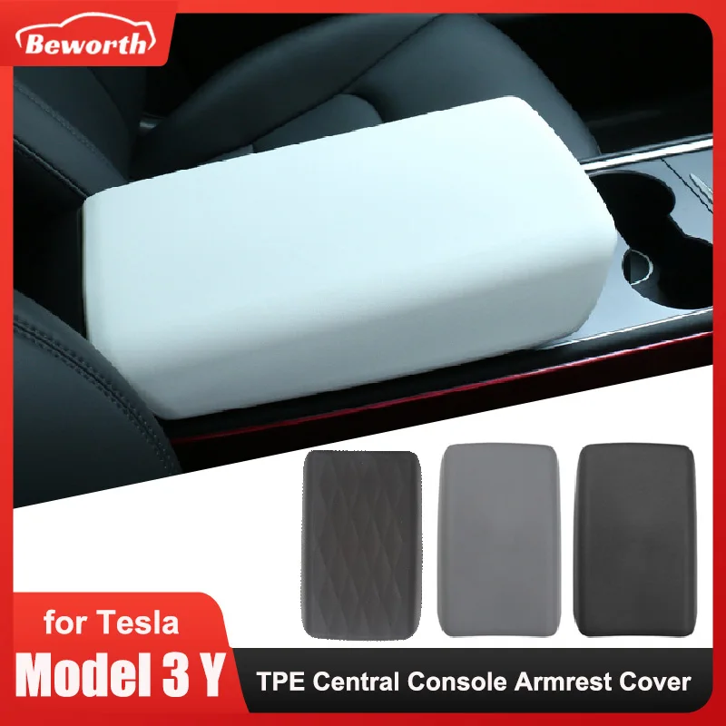 Car Armrest Box Cover For Tesla Model 3 Y 2023 Center Console Panel Protector Pad Soft TPE Cover Auto Decor Interior Accessories