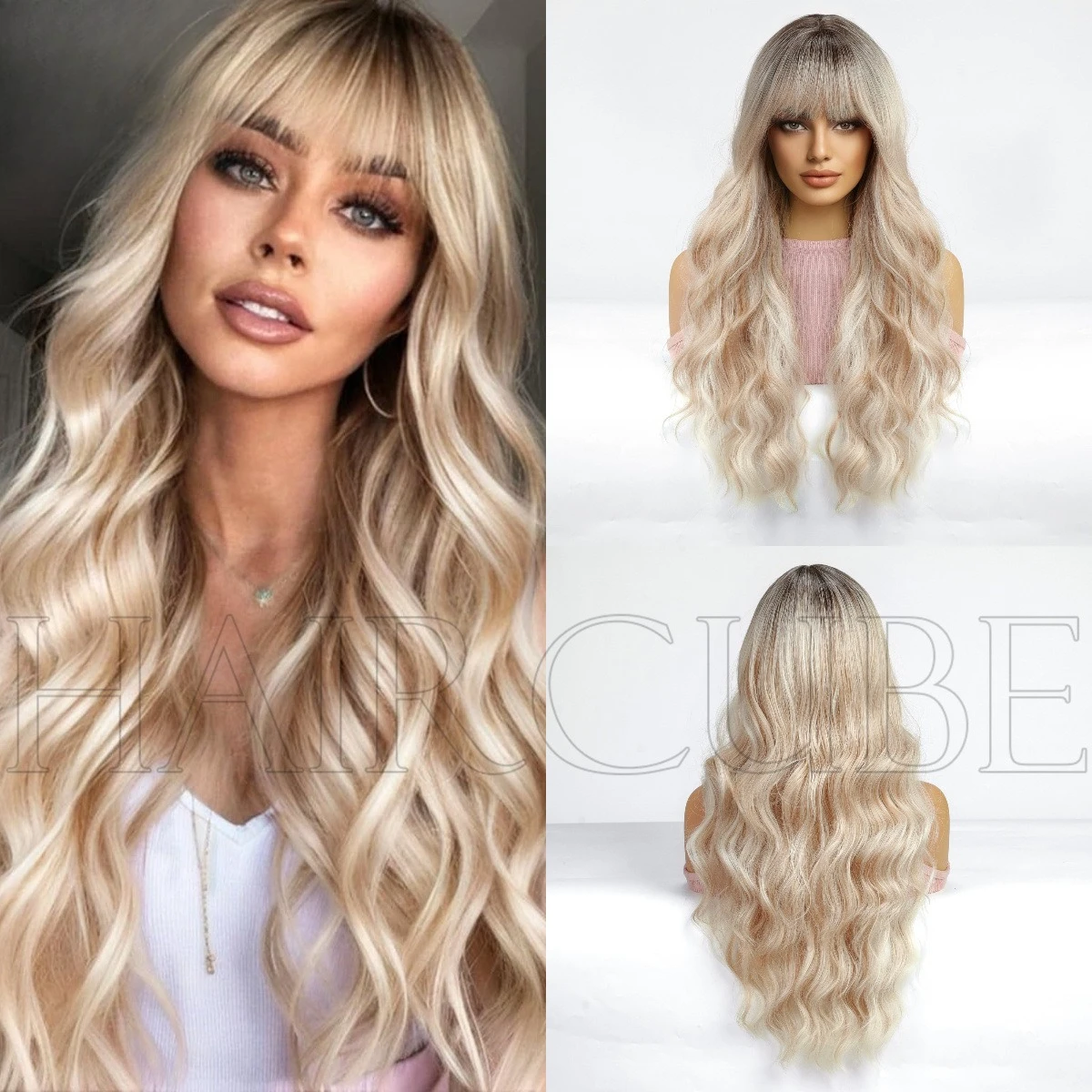 

European and American models Qi bangs long curly hair highlights new products in stock high temperature silk chemical fiber head