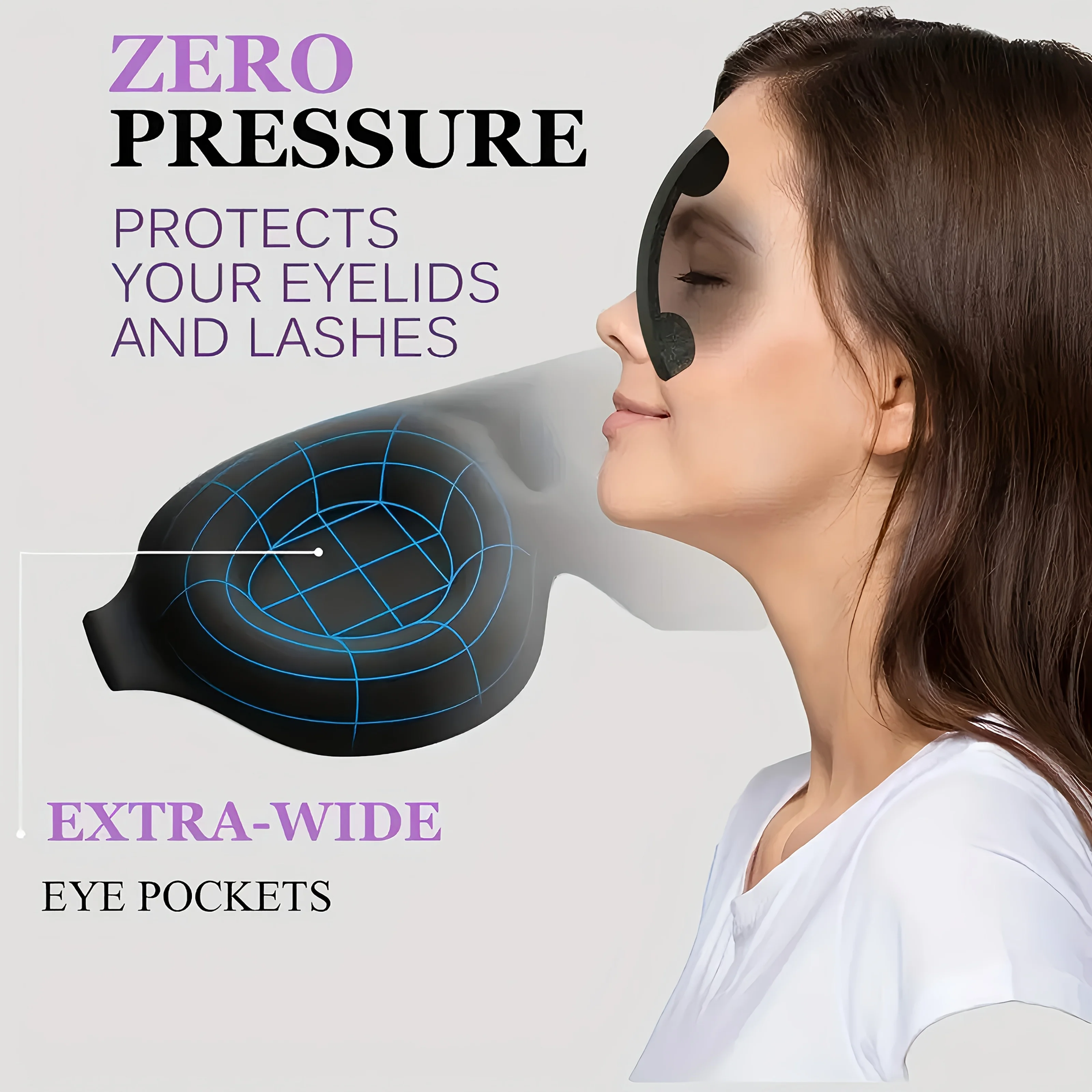 3D three-dimensional eye socket sleep blindfold, zero-pressure eye protection patch, soft and comfortable, helping deep sleep and yoga relaxation; adjustable straps, suitable for various head circumferences, suitable for deep sleep, lunch break, travel view 7