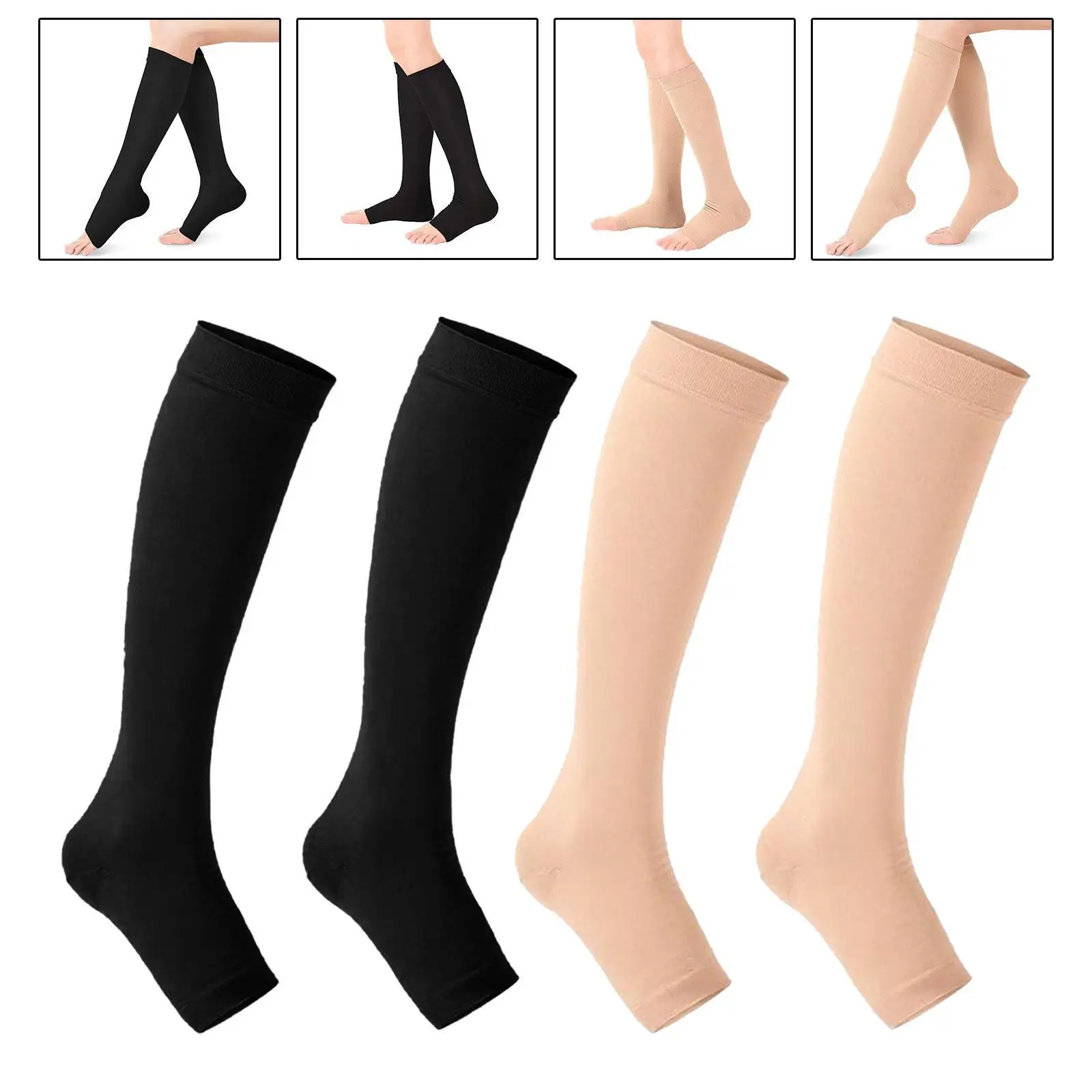 Nylon Open Toe Compression Socks for Women Men Knee High Support Circulation Boost for Nurses Teachers Standing All Day Athletic view 6