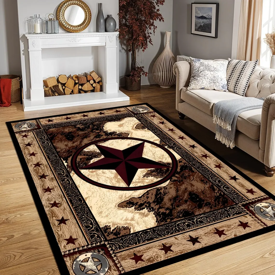 Boho Western Rug Cowboy Rug Rustic Rug Western Rug for Living Room, Farmhouse Cabin, Ranch Country Style Carpet