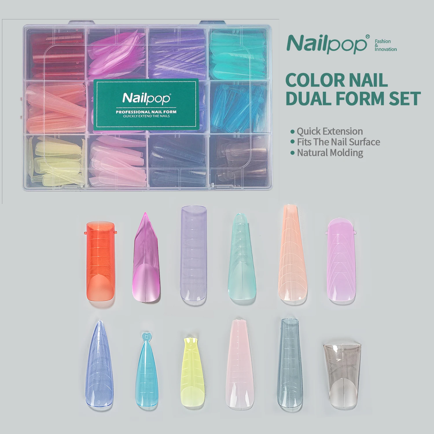 

Nailpop 288pcs/12 Size Colourful Clear Nail Dual Formset Extension Gel Moulds Acrylic Repeatable Diy Designs Used Nail Dual Set